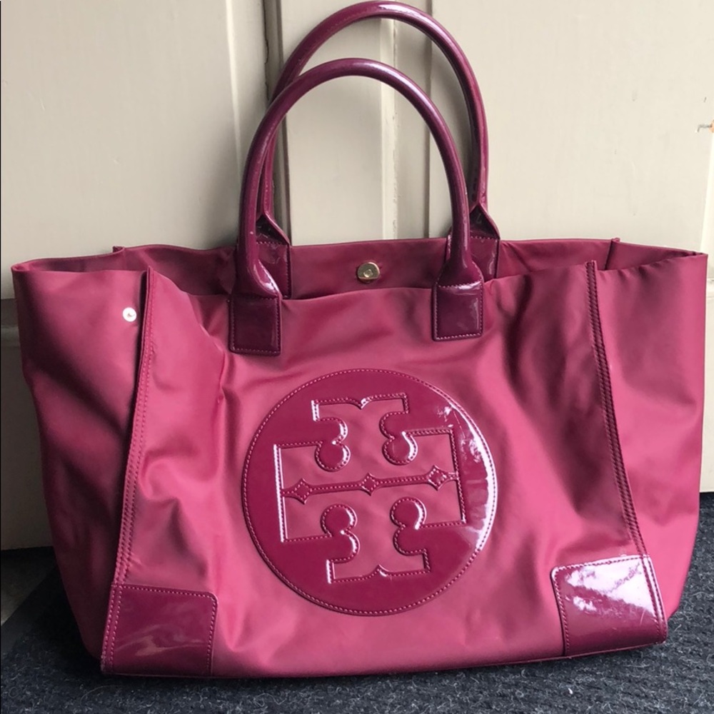 Tory Burch Ella Canvas Tote.  Burgundy color